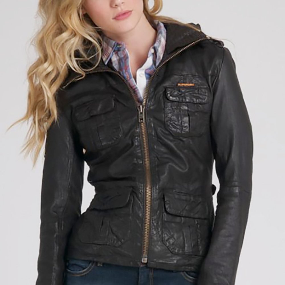 SUPERDRY RAMONA 100% GENUINE LEATHER JACKET (READ)